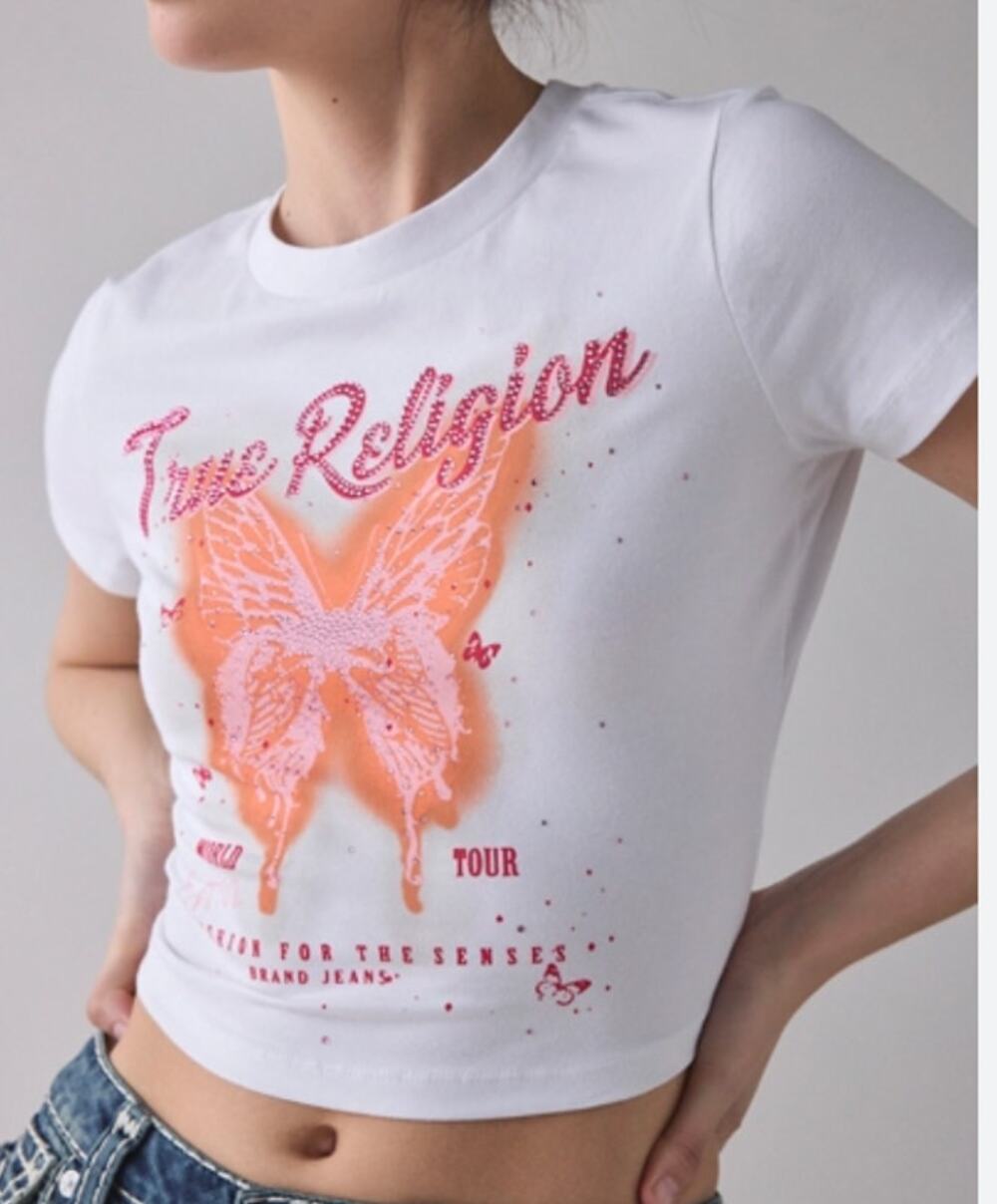 NWT!! True Religion Crystal Butterfly Graphic Baby Tee Size XS